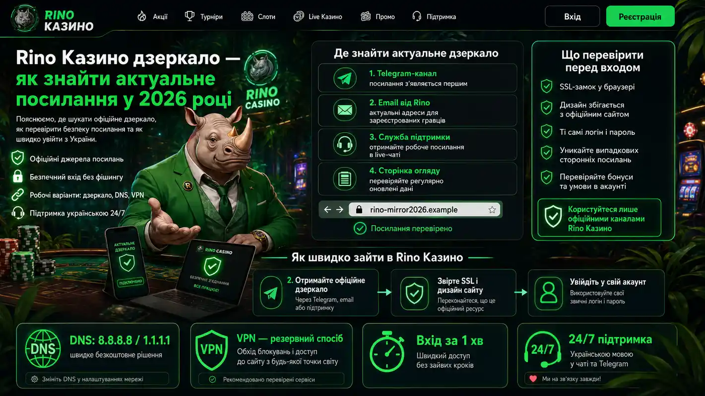 Rino Казино дзеркало — як знайти актуальне посилання у 2026 році